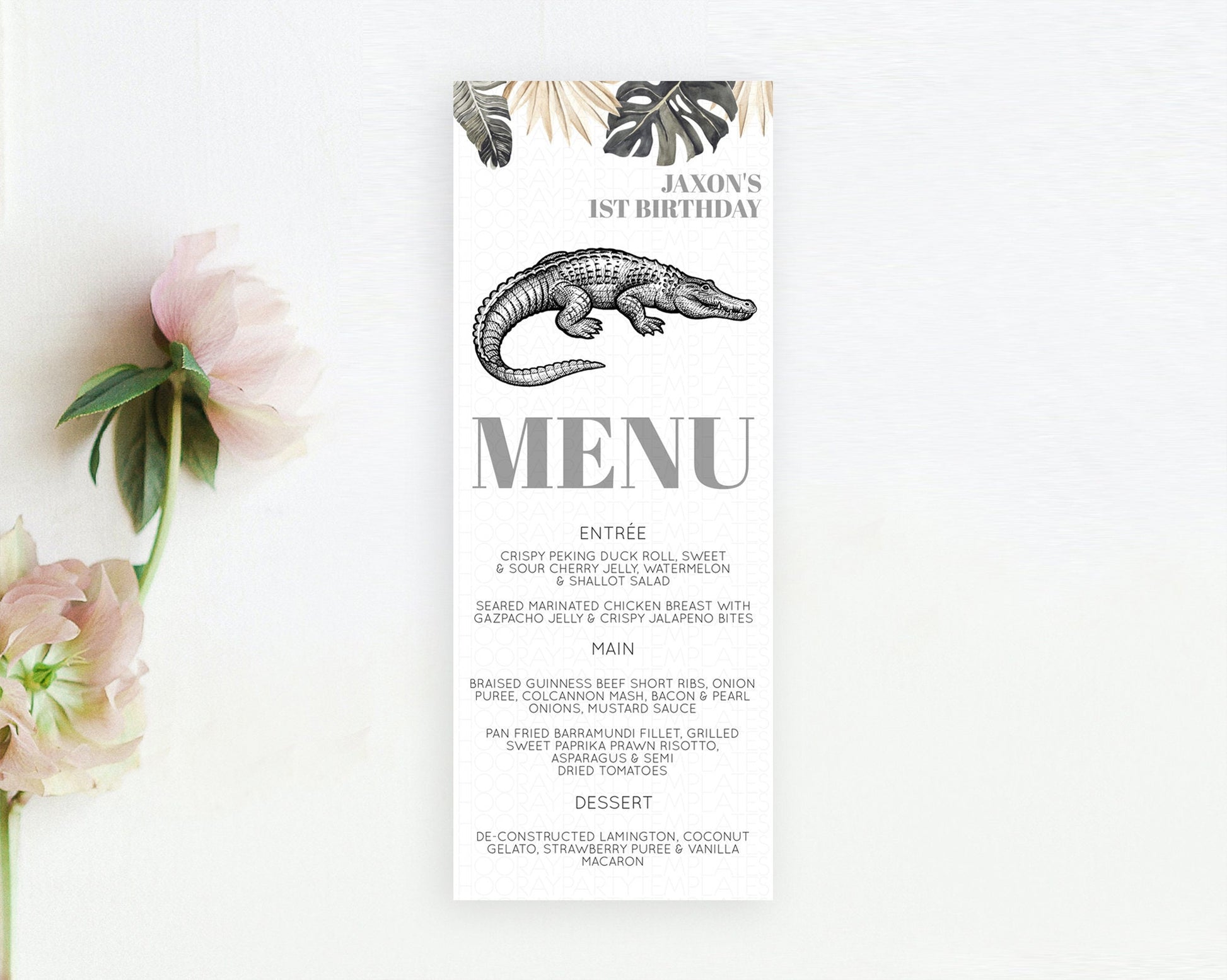 Editable Crocodile Menu Alligator Menu Template Croc Gator Table Decor Croc