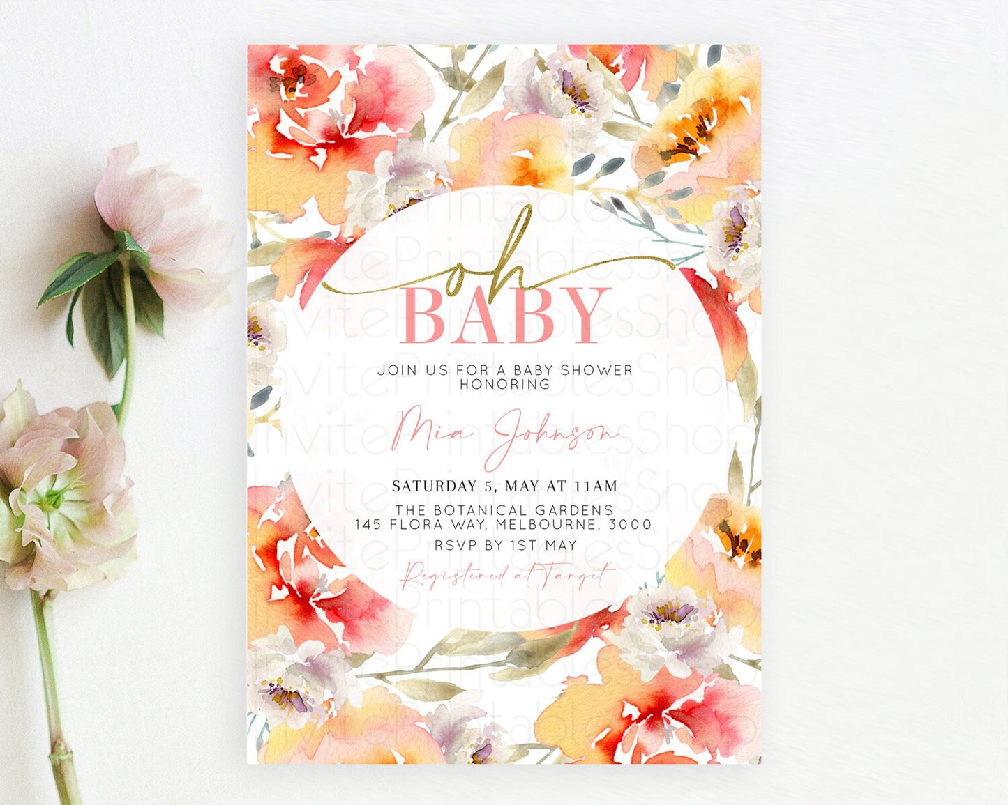 Wildflower Baby Shower Invitation Secret Garden Baby Shower Invitation Pastel Flowers Invite Enchanted Garden Shower Floral Theme D10280