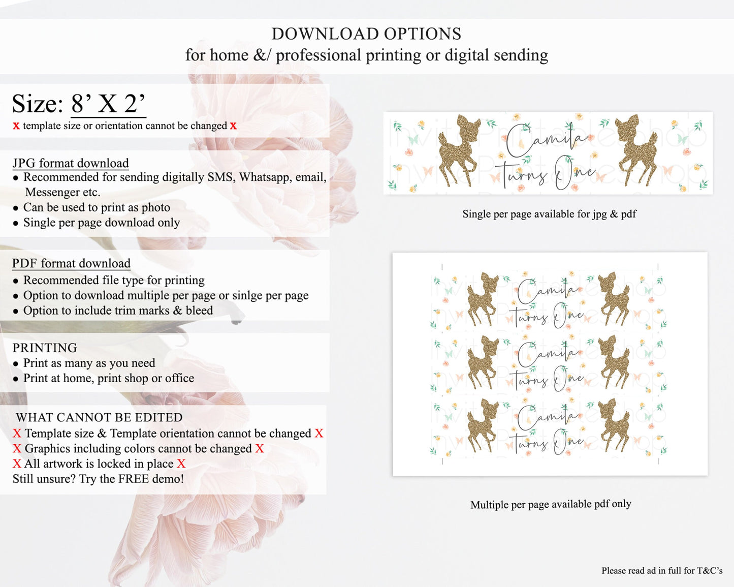 Fawn Deer Water Label Template Pastel Floral Deer Enchanted Forest Butterfly Party Decor Birthday Baptism Baby Shower Bridal Shower D10355