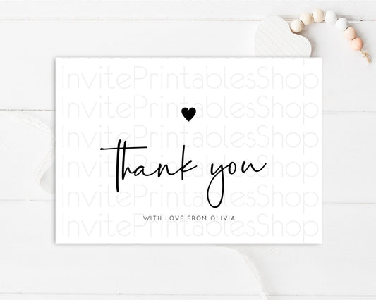 White Thank You Card Minimalist Guest Thank You Cards Simple Details Notes Modern Message Kids Birthday Baby Shower Love Heart WH100