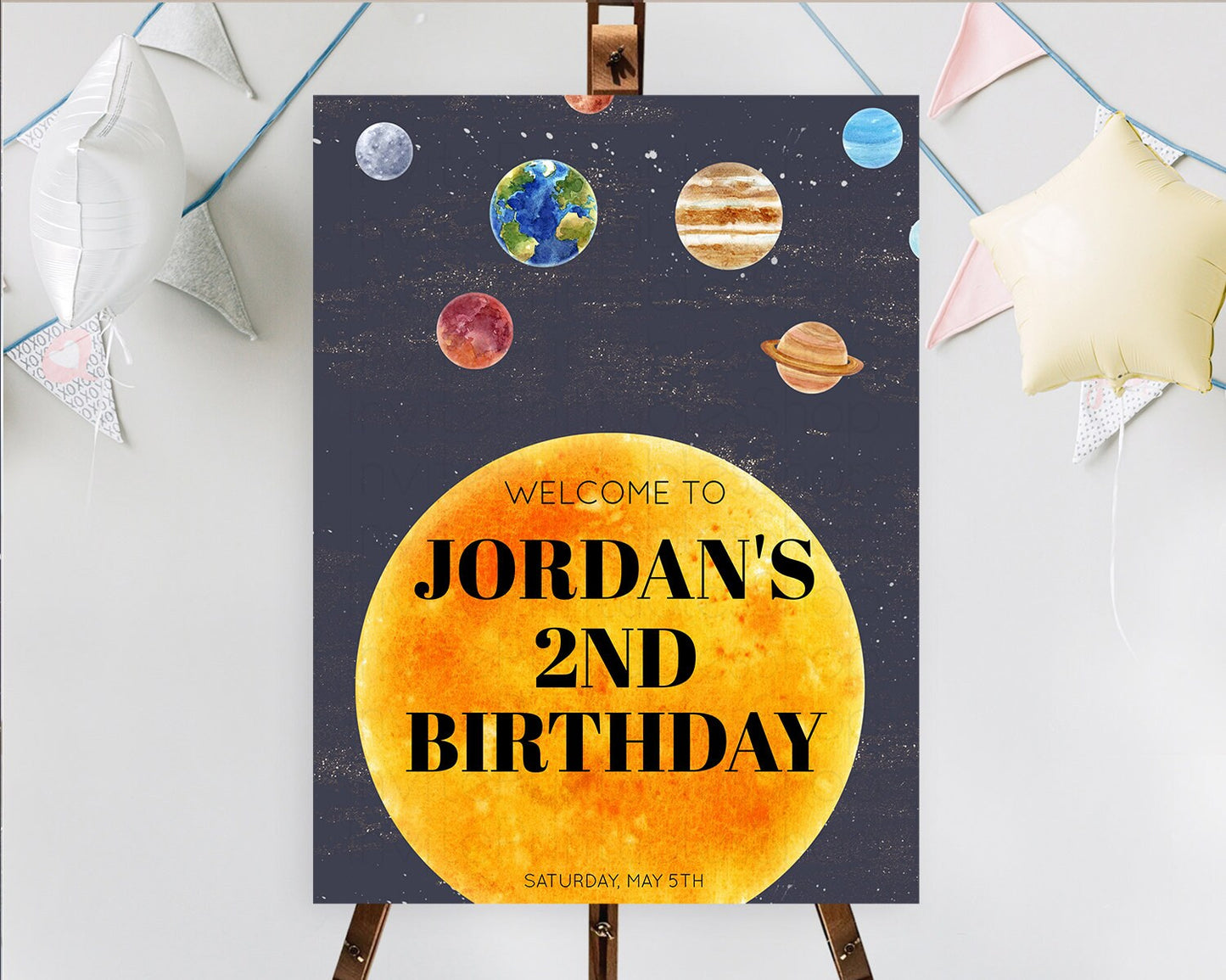 Space Birthday Welcome Sign Space Welcome Board First Trip Around the Sun Welcome Poster Planets Solar System ONE year Birthday Sign D10430