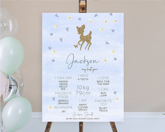 Fawn First Birthday Milestone Board Deer First Birthday Milestone Poster Enchanted Forest Butterfly Pastel Flowers 1st Birthday Sign D10863