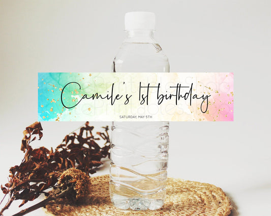 Editable Pastel Water Label Template Pastel Ombre Rainbow Watercolor Colorfu