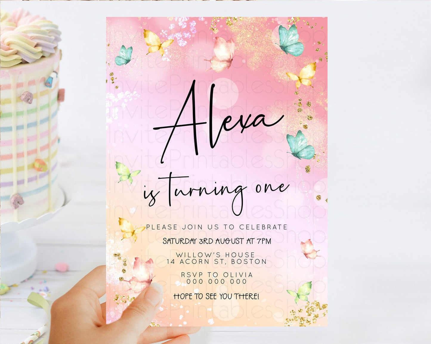 Pastel Butterfly Birthday Invitation Butterfly Birthday Invitation Whimsical Butterfly Enchanted Garden 1st 2nd Birthday Invitation D23131
