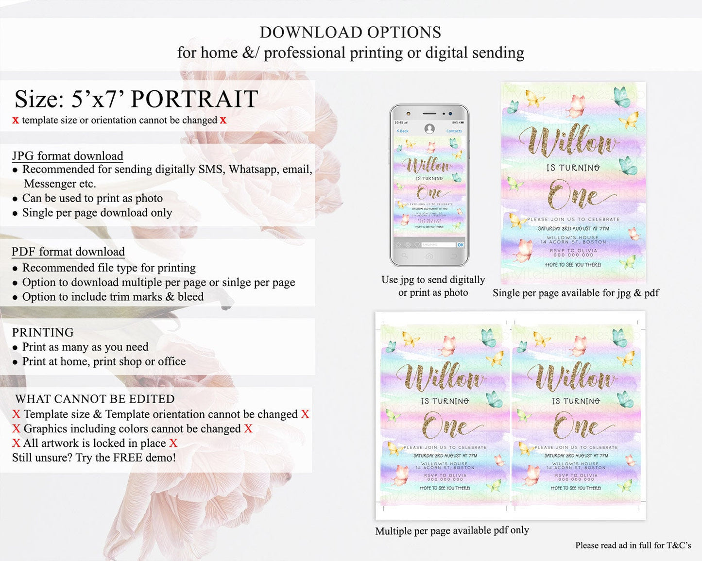 Pastel Butterfly Birthday Invitation Butterfly Birthday Invitation Colorful Splash Glitter Butterfly Garden 1st 2nd Birthday D23216