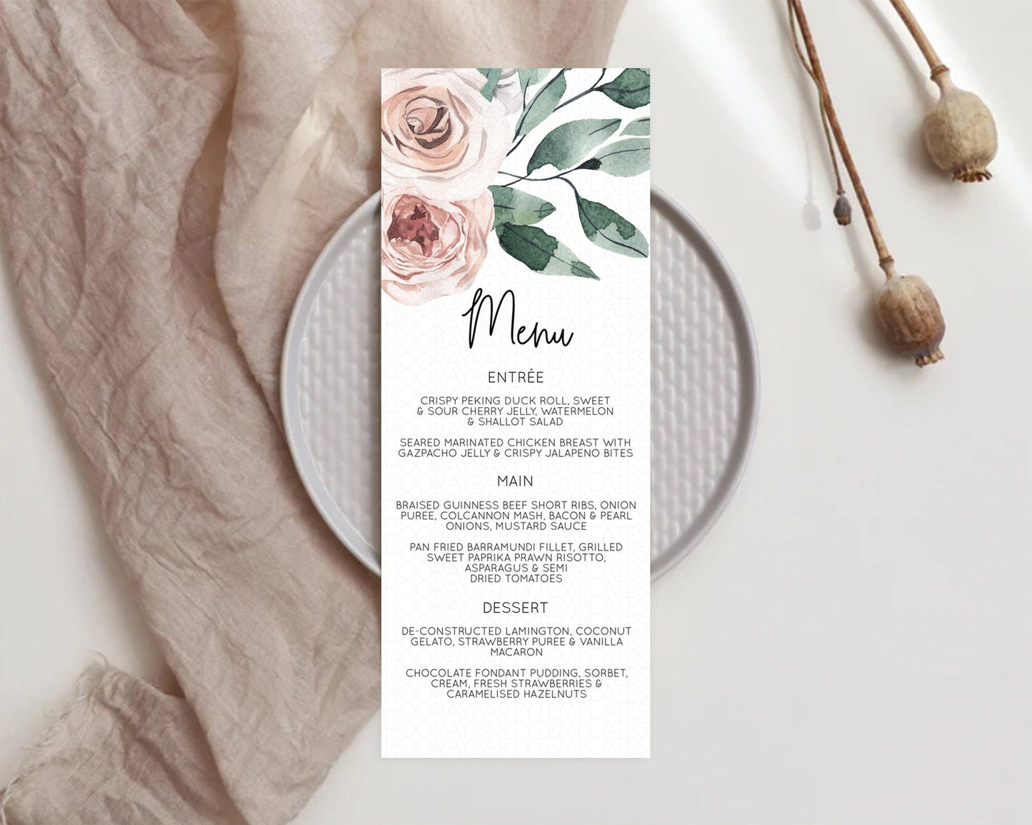 Secret Garden Menu Wildflower Menu Template Pastel Flower Garden Table Decor Boho Floral Dinner Dessert Floral Party Food Menu D11061