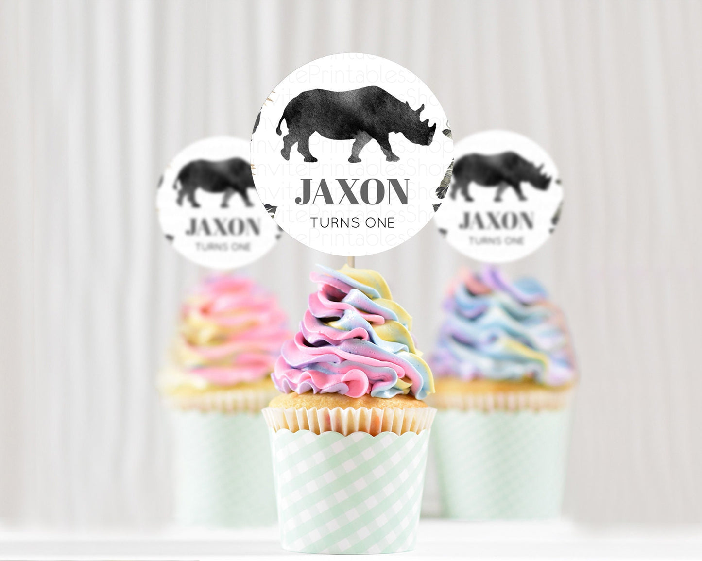 Rhino Cupcake Toppers Rhino Cupcake Rhino Take A Cupcake Toppers Rhino Safari Adventure Decor Zoo Party Rhino Palm Leaf Décor D10805