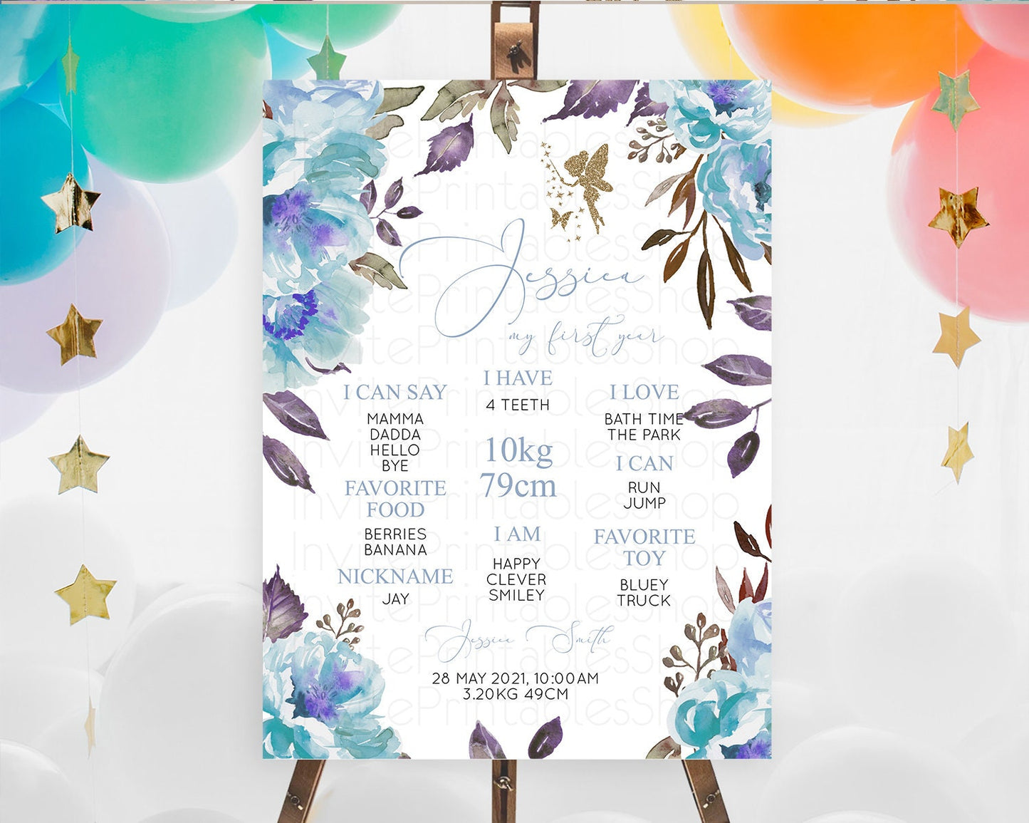 Fairy First Birthday Milestone Poster Fairy Secret Garden Milestone Board Enchanted Garden Pastel Floral Butterfly 1st Birthday Sign D10728