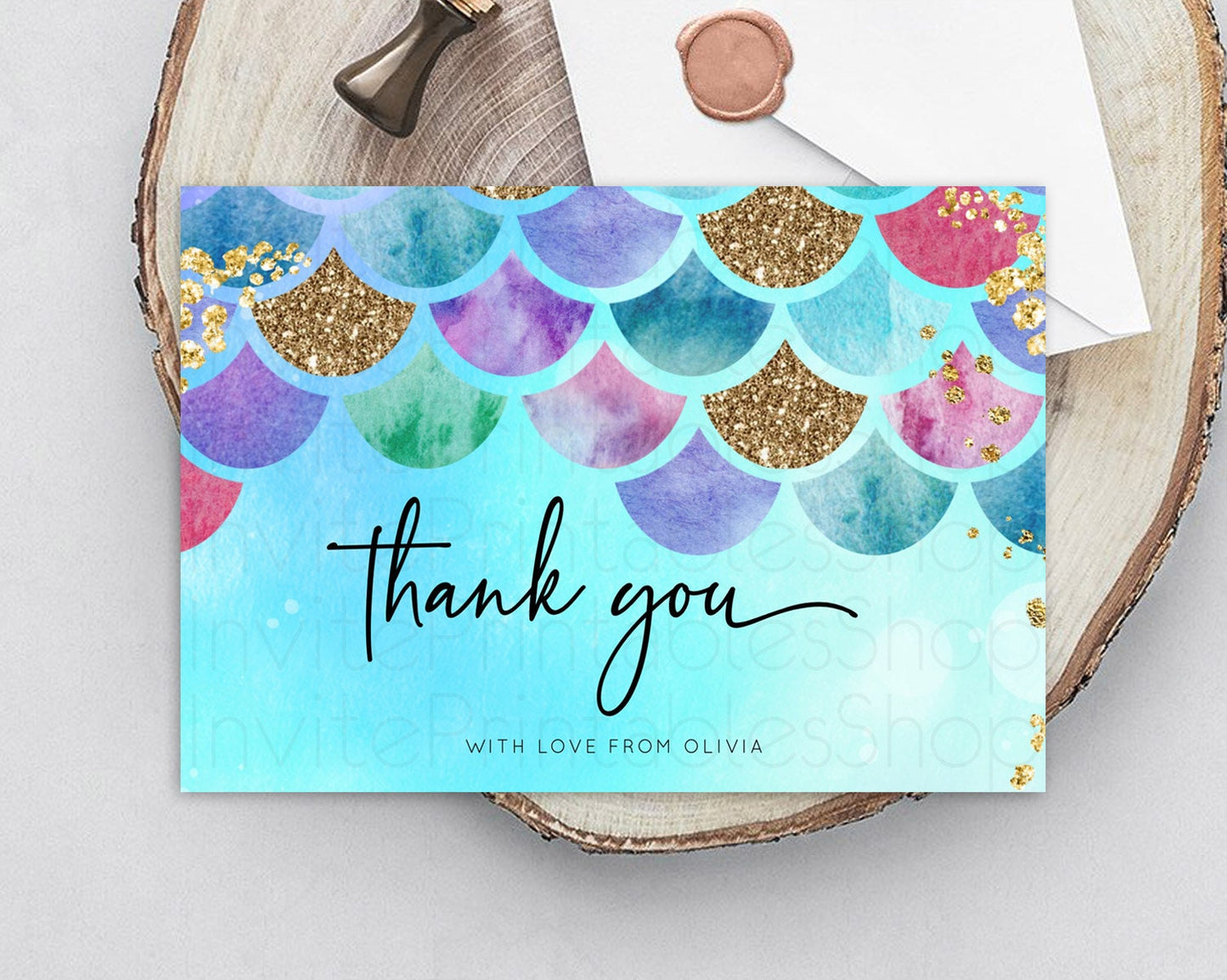 Rainbow Fish Thank You Card Rainbow Fish Birthday Thank You Card Watercolor Mermaid Rainbow Under Sea Pastel Teacher Thank You Card D10581