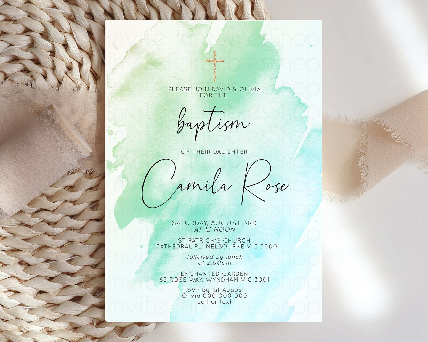 Pastel Baptism Invitation Rainbow Christening Invitation Holy Communion Invite Baptism 1st Birthday Sprinkles Ombre Watercolor Splash