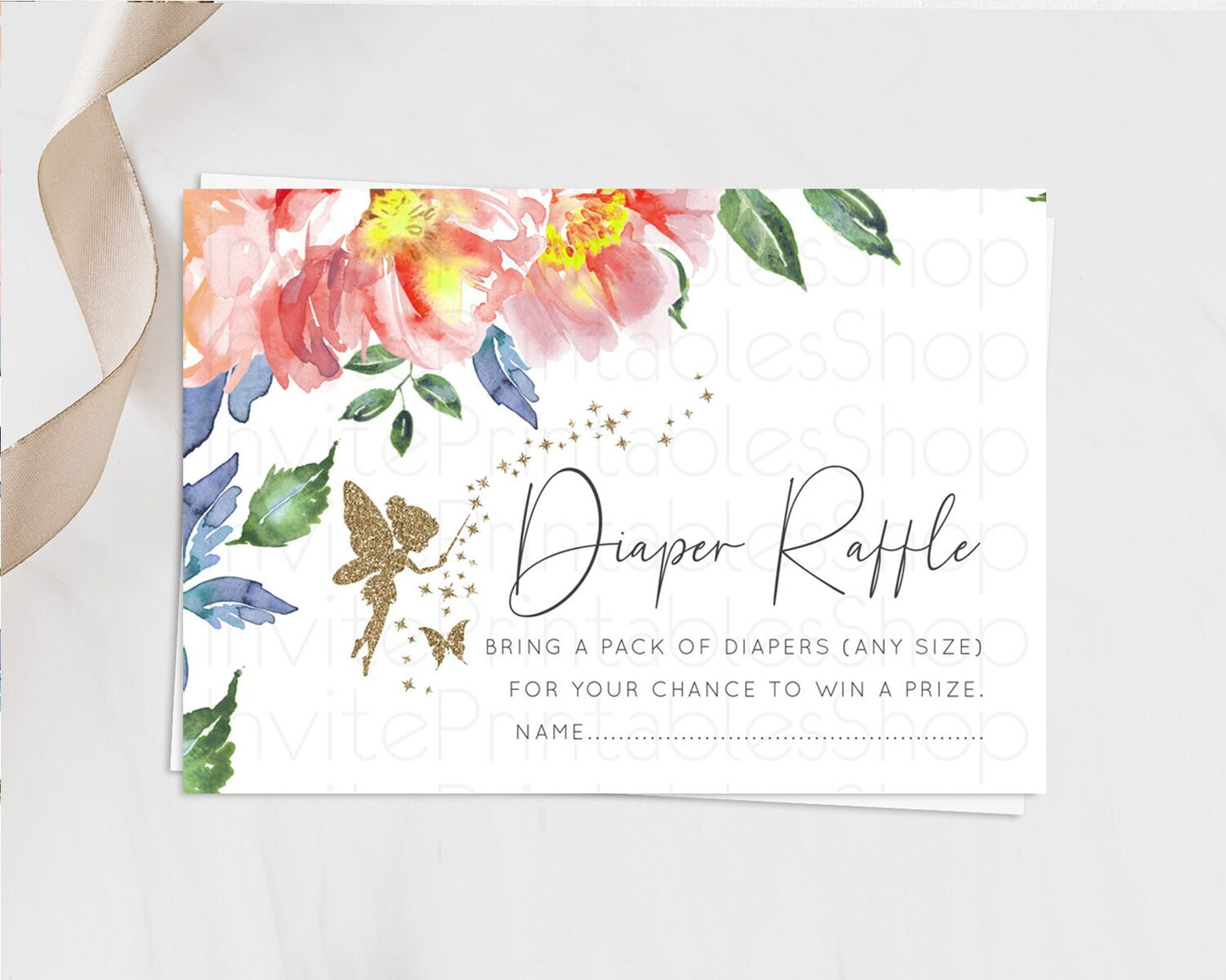 Fairy Diaper Raffle Card Fairy Diaper Insert Enchanted Garden Fairy Diaper Ticket Pastel Floral Butterfly Secret Garden Raffle Game D10752