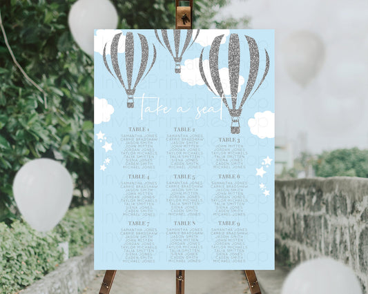 Hot Air Balloon Seating Chart Hot Air Balloon Seating Chart Adventure Awaits Up & Away Glitter Blue Watercolor Seating Take a Seat D10335