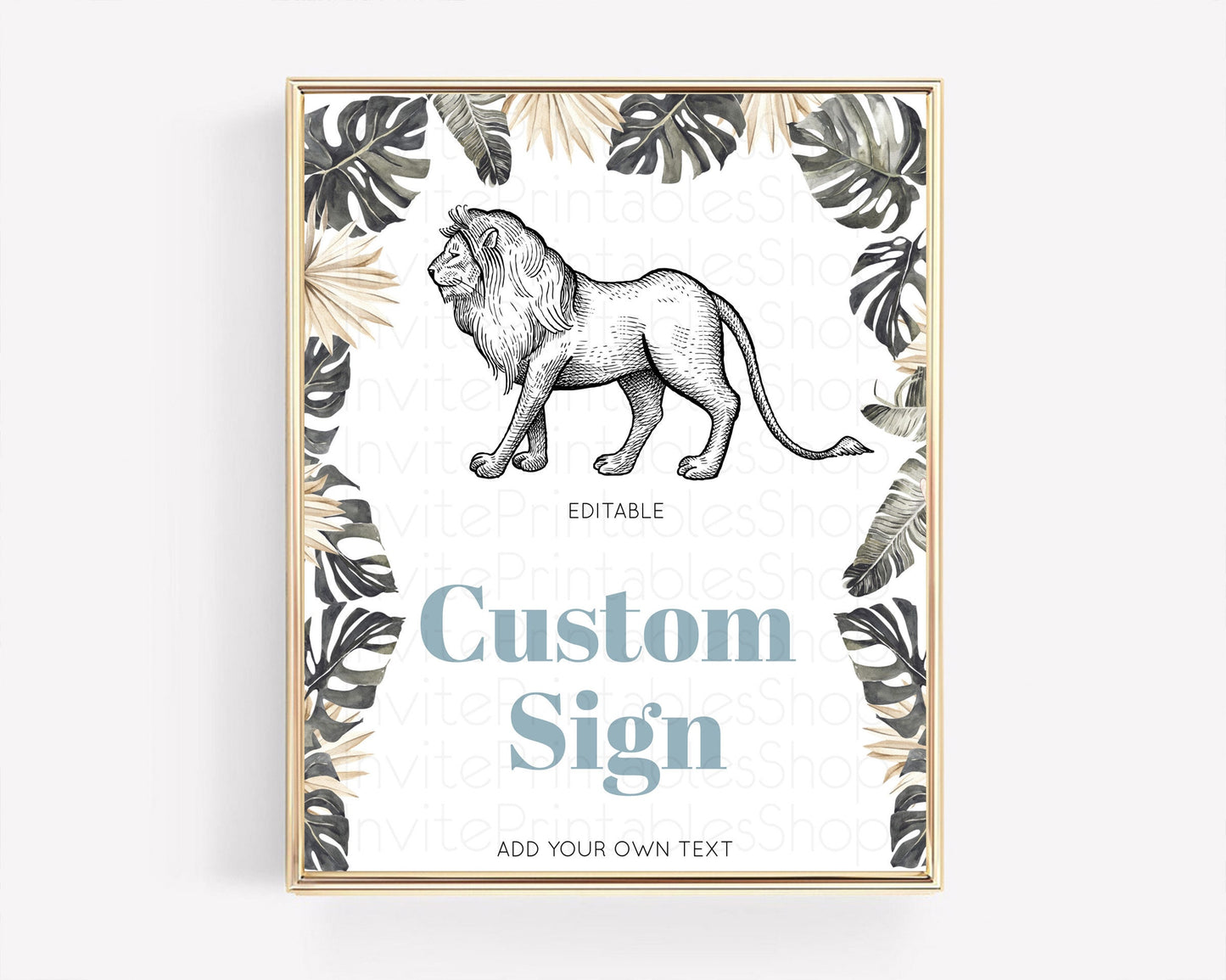 Lion Table Sign Decor Lion Safari Adventure Party Dried Palm Ferns Zoo 1st Birthday Baptism Baby Shower Bridal Shower Wedding D10807