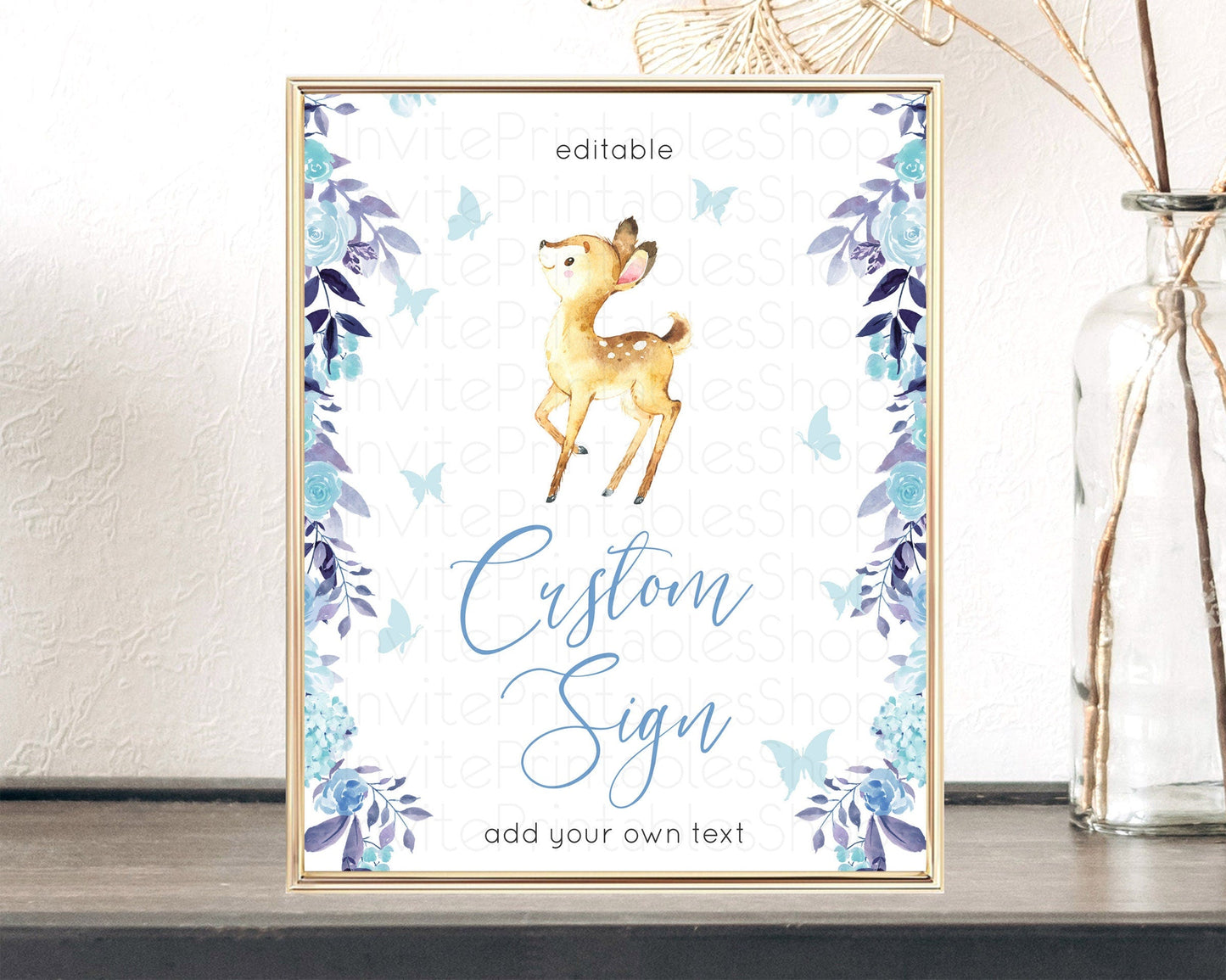 Fawn Deer Sign Pastel Floral Deer Table Sign Decor Enchanted Forest Butterfly Party 1st Birthday Baptism Baby Shower Bridal Shower D10917