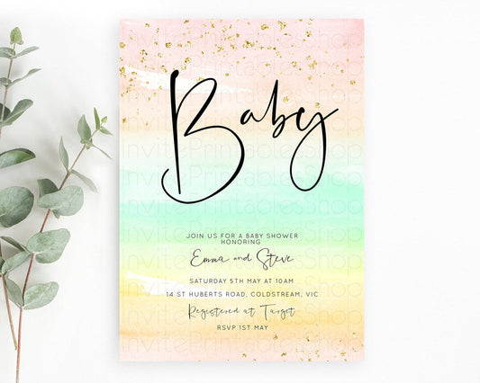 Editable Pastel Baby Shower Invitation Rainbow Baby Shower Invitation Colorf