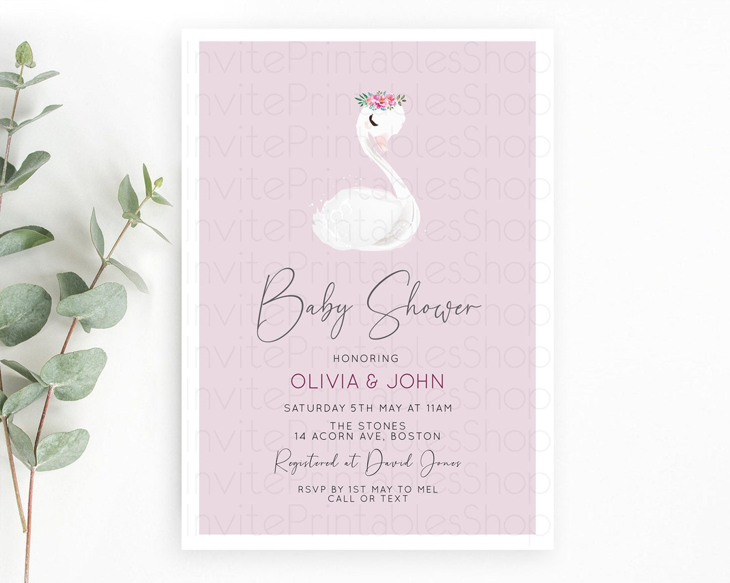 Swan Baby Shower Invitation Swan Princess Ballet Invitation Enchanted Forest Swan Lake Baby Shower Watercolour Pastel Floral D10758