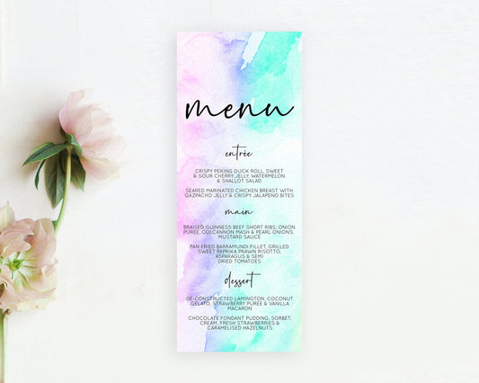 Editable Pastel Menu Pastel Rainbow Menu Template Colorful Pastel Table Deco