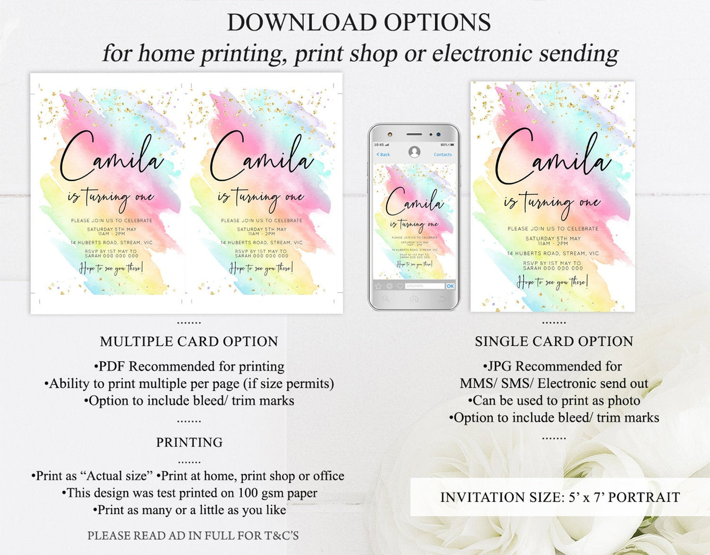 Rainbow Birthday Invitation Pastel Rainbow Birthday Invitation Ombre Watercolor Invite Colorful Splash Glitter Sprinkles 1st 2nd 3rd T518