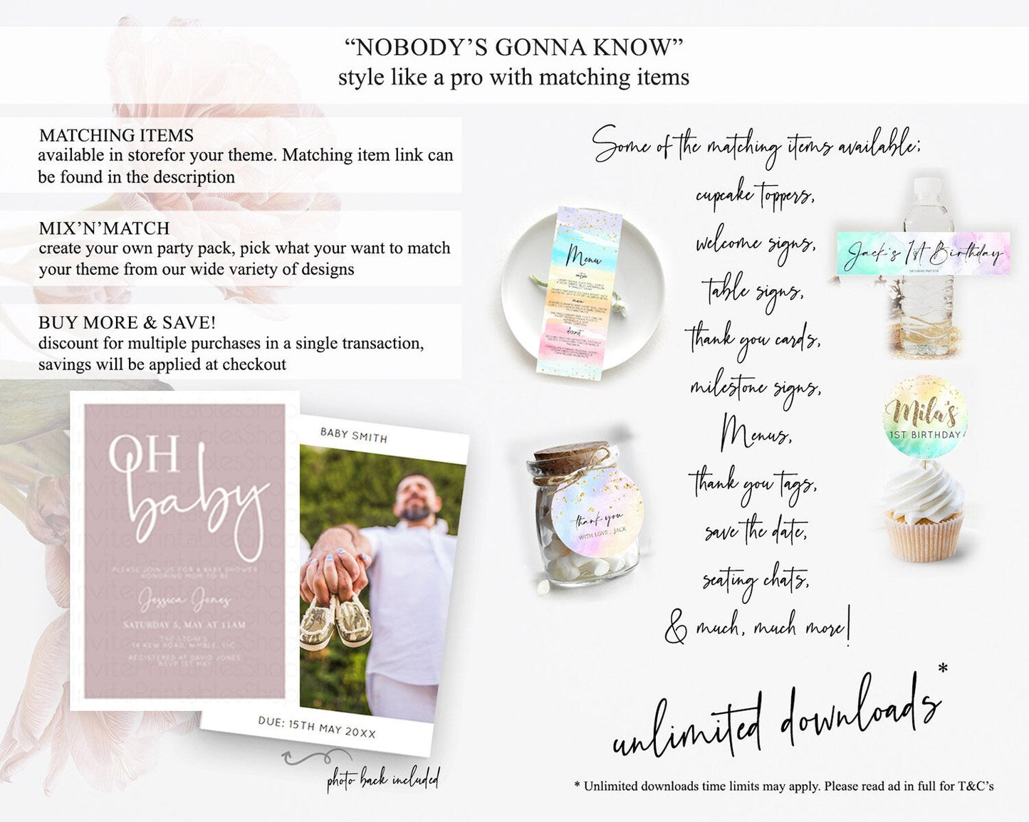 Pink Baby Shower Invitation: Modern Pastel Pink Minimalist Design Invitation for a Simple, Contemporary Baby Shower Celebration D10936