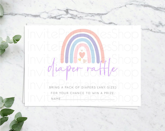 Editable Pastel Rainbow Diaper Raffle Card Boho Rainbow Diaper Insert Boho R