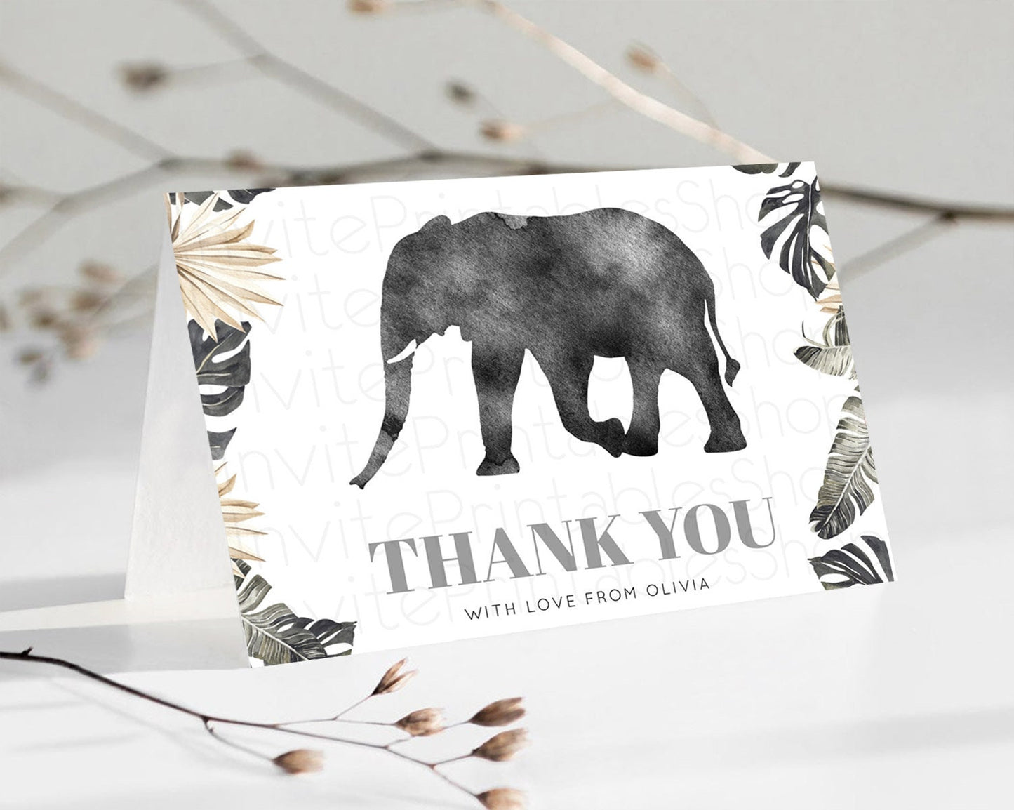 Editable Pastel Elephant Thank You Rainbow Elephant Thank You Card Colorful