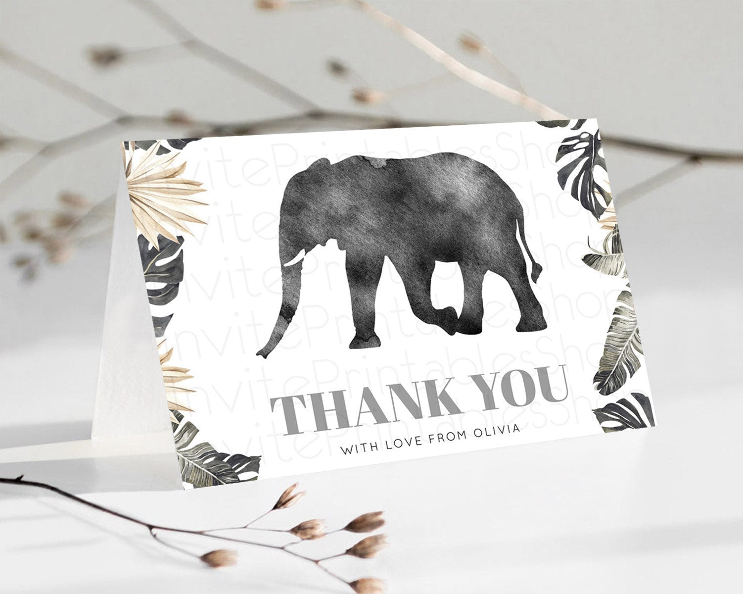 Editable Pastel Elephant Thank You Rainbow Elephant Thank You Card Colorful