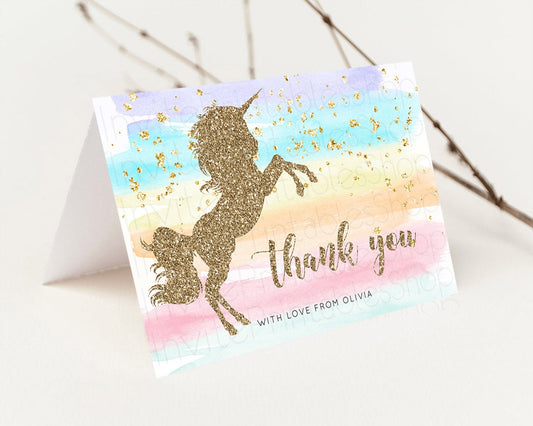 Unicorn Rainbow Thank You Card Pastel Unicorn Thank You Magical Ombre Unicorn Birthday Thank You Colorful Watercolor Teacher Card D10507