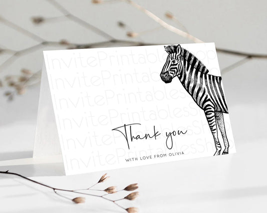 Editable Zebra Thank You Zebra Thank You Card Zebra Birthday Thank You Cards