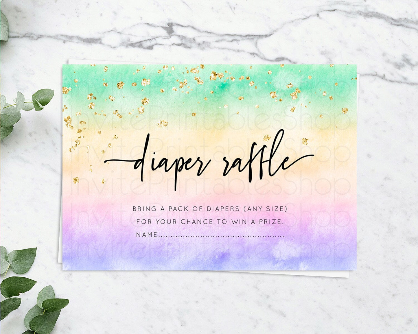 Pastel Diaper Raffle Card Pastel Rainbow Diaper Raffle Insert Colorful Ombre Watercolor Diaper Ticket Confetti Glitter Raffle Game D10485