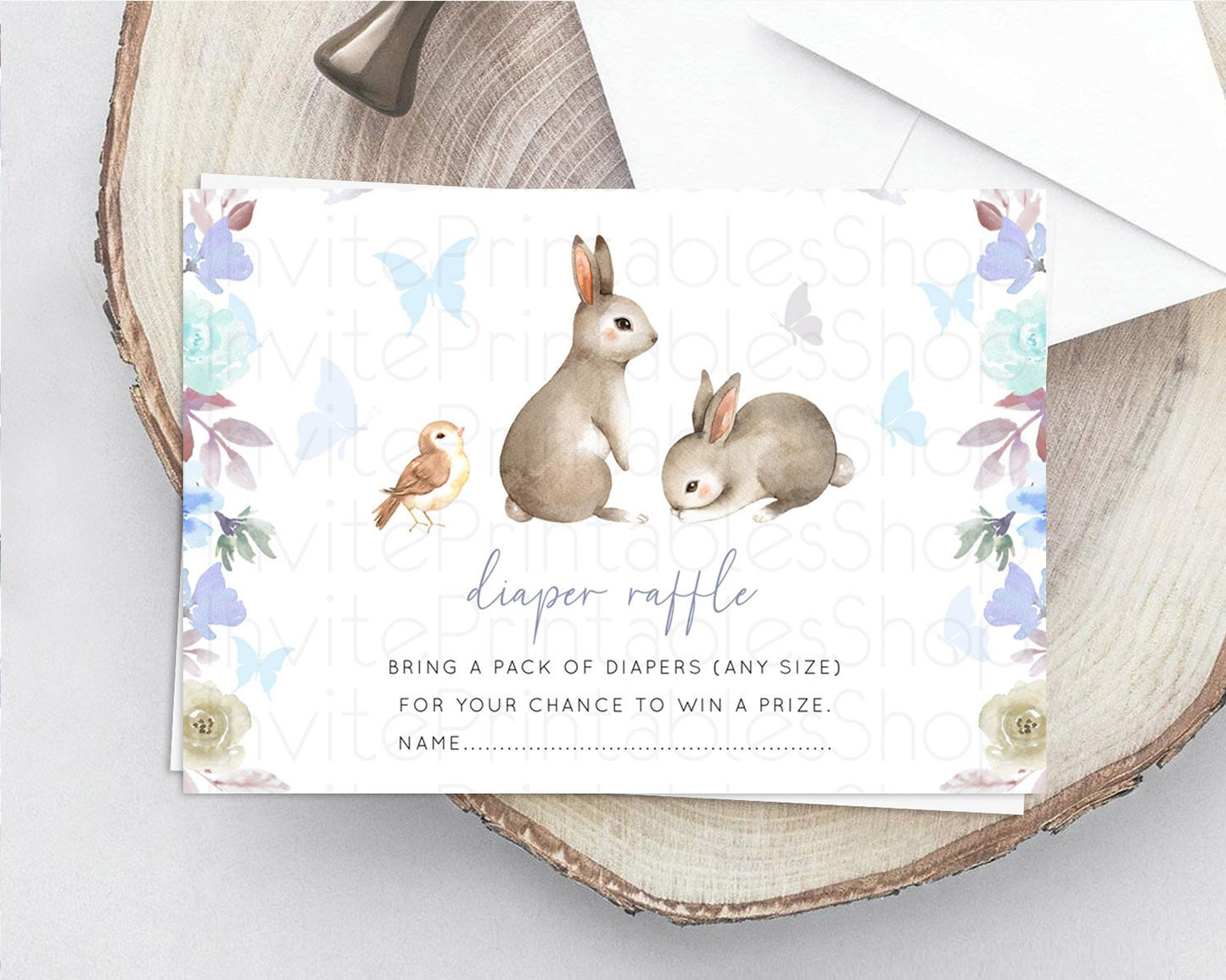 Bunny Diaper Raffle Card Floral Bunny Diaper Raffle Insert Pastel Flowers Woodland Bunny Diaper Ticket Forest Bunny Raffle Game D10927