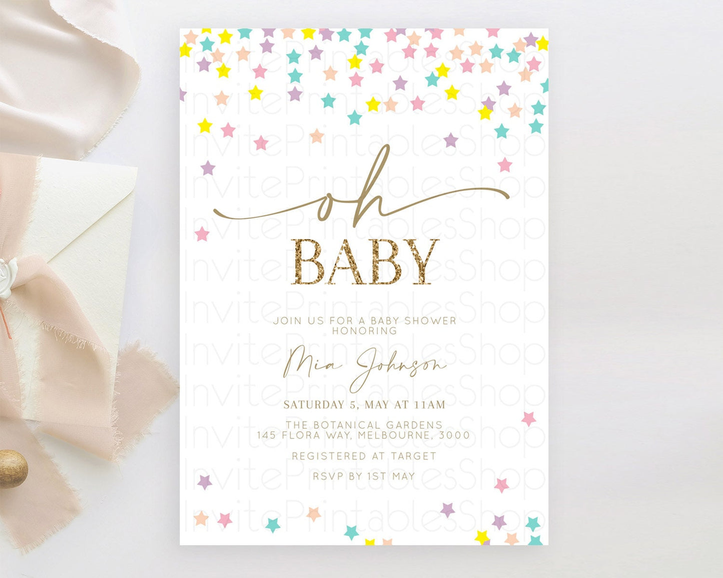 Twinkle Star Baby Shower Invitation Pastel Twinkle Star Invitation Rainbow Pastel Colorful Confetti Twinkle Little Star Baby Shower D10601