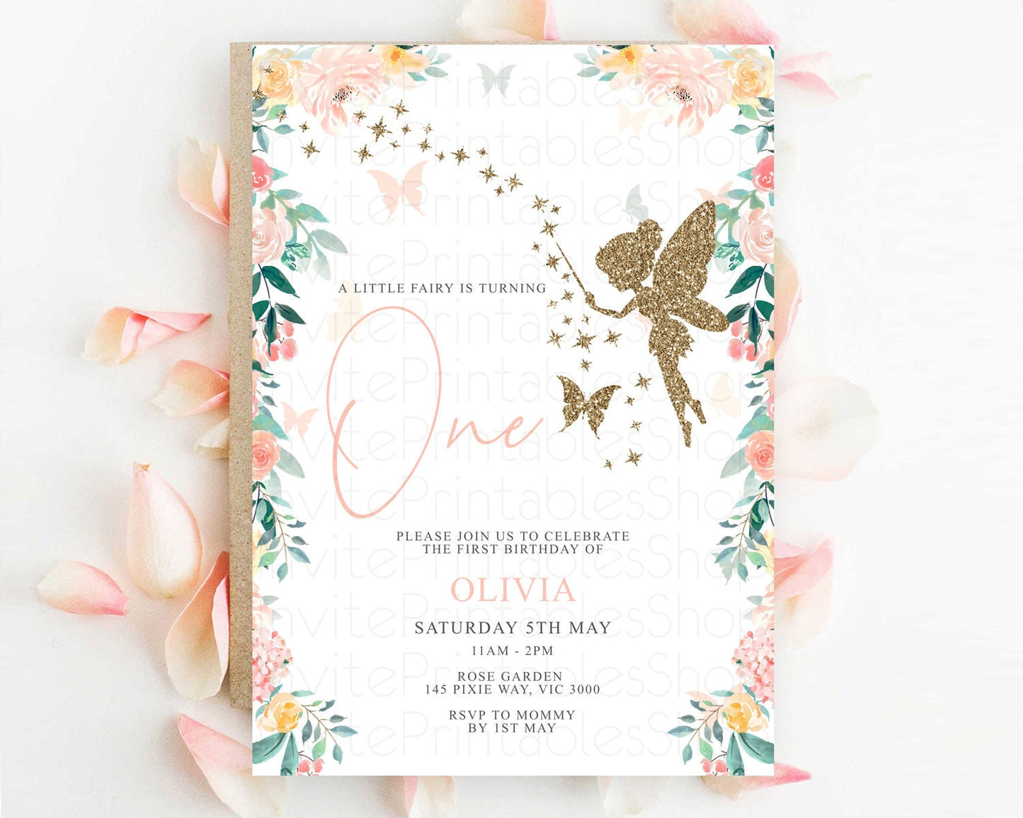 Fairy Birthday Invitation Fairy Invites Fairy Tea Party Fairy Garden Birthday Secret Garden Enchanted Garden Pastel Floral Butterfly D10789