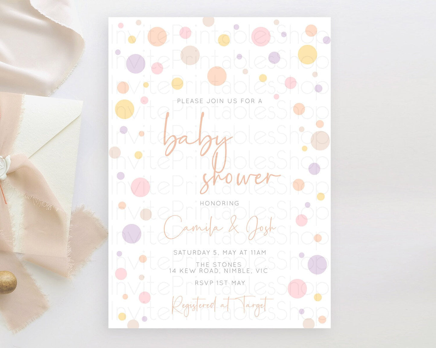 Pastel Rainbow Baby Shower Invitation Pastel Confetti Invitation Sprinkles Bubbles Invitation Colorful Rainbow Confetti Theme D10759