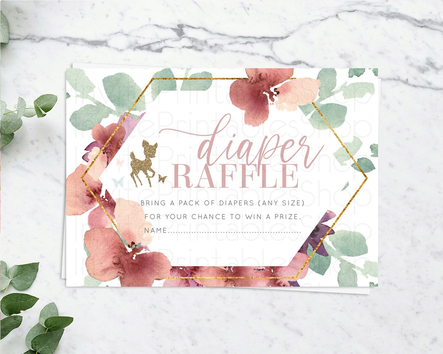 Editable Fawn Diaper Raffle Card Deer Diaper Insert Floral Deer Diaper Ticke