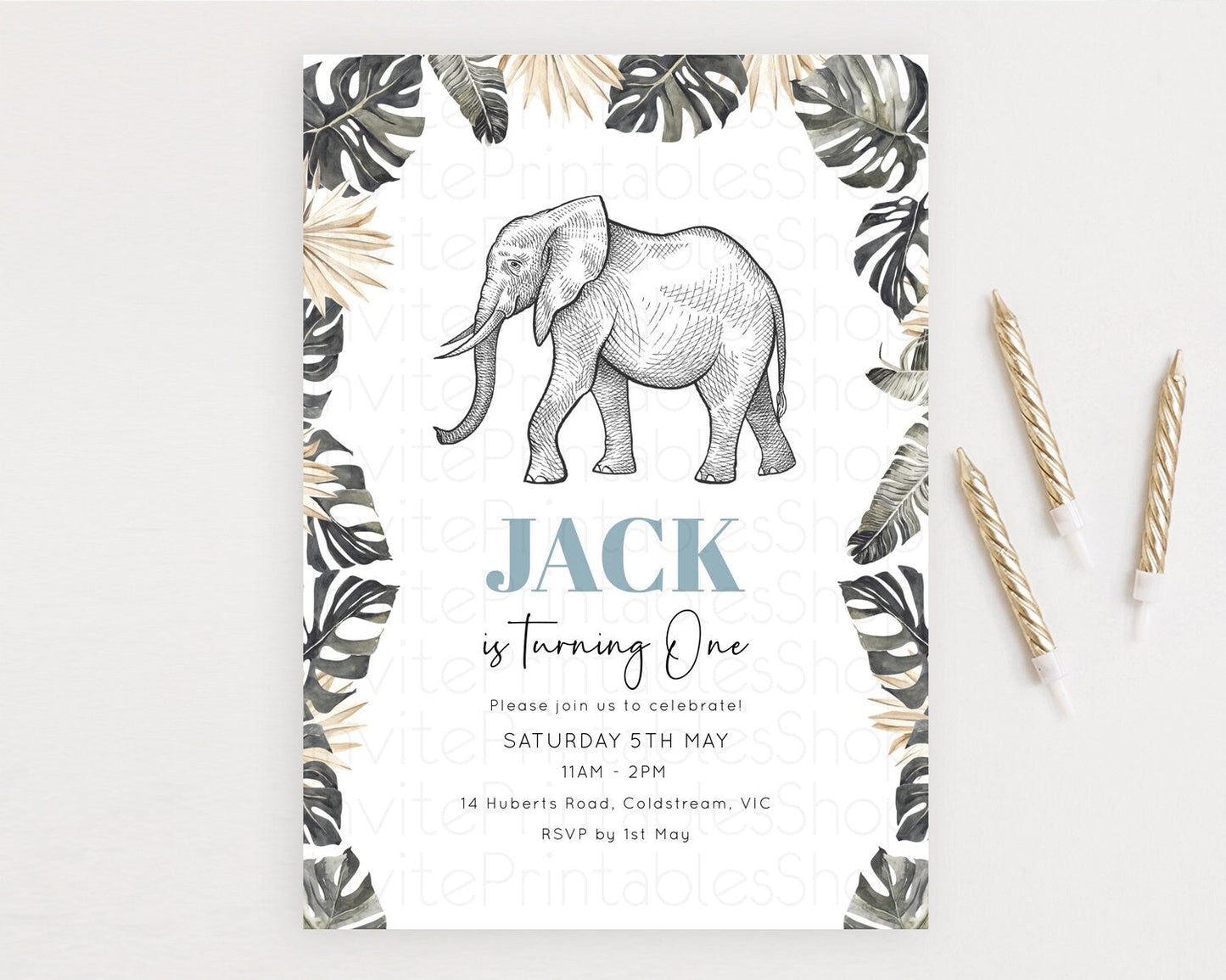 Elephant Birthday Invitation Elephant Invitation Elephant Birthday Safari Elephant Party TWO Wild ONE Jungle Adventure Zoo Birthday D10806