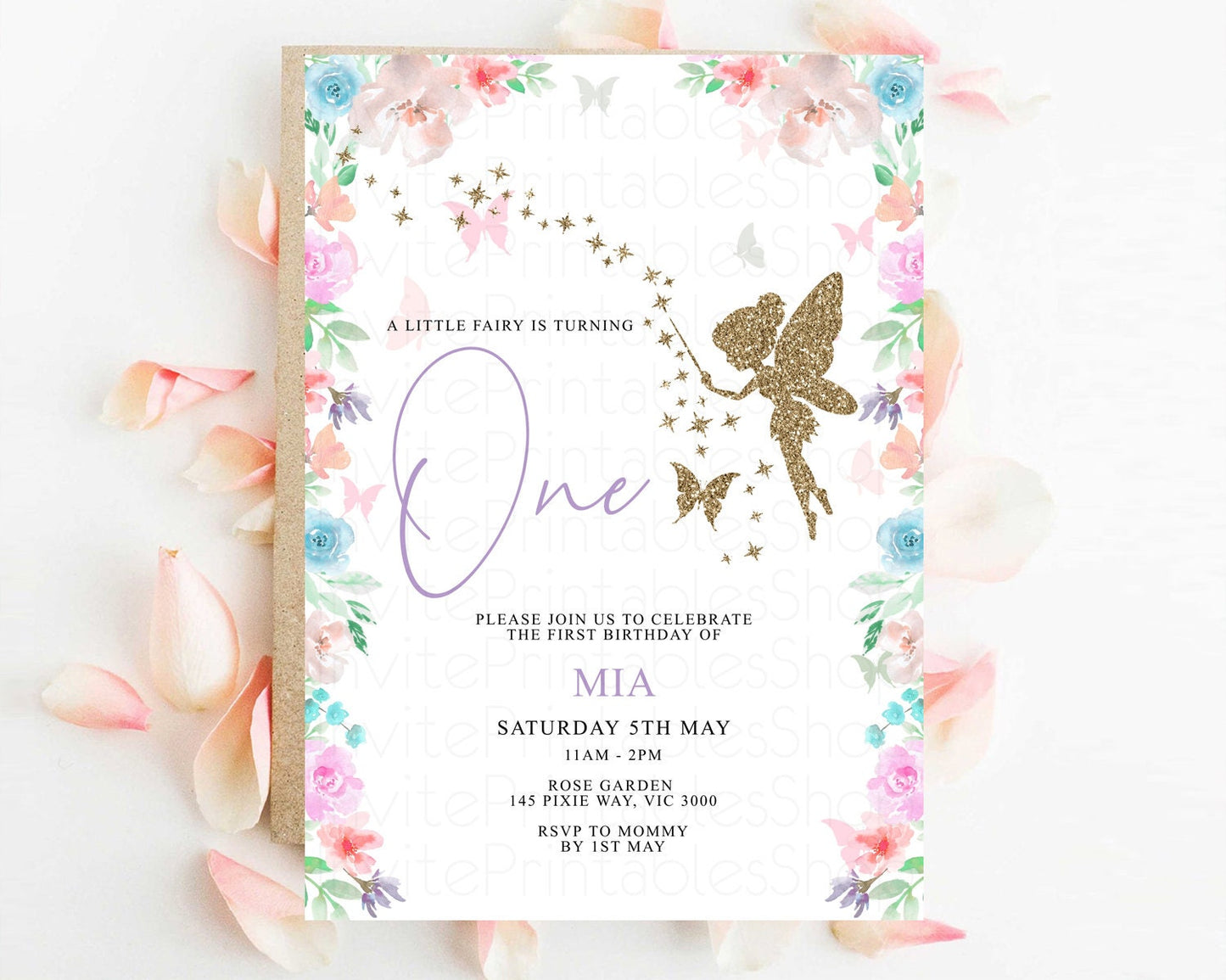 Editable Fairy Birthday Invitation Glitter Fairy Invite Enchanted Garden Fai