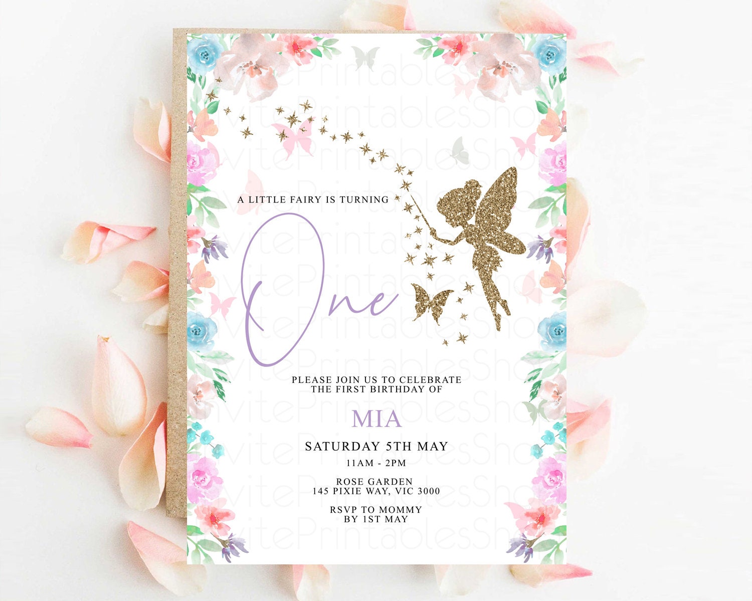 Editable Fairy Birthday Invitation Glitter Fairy Invite Enchanted Garden Fai
