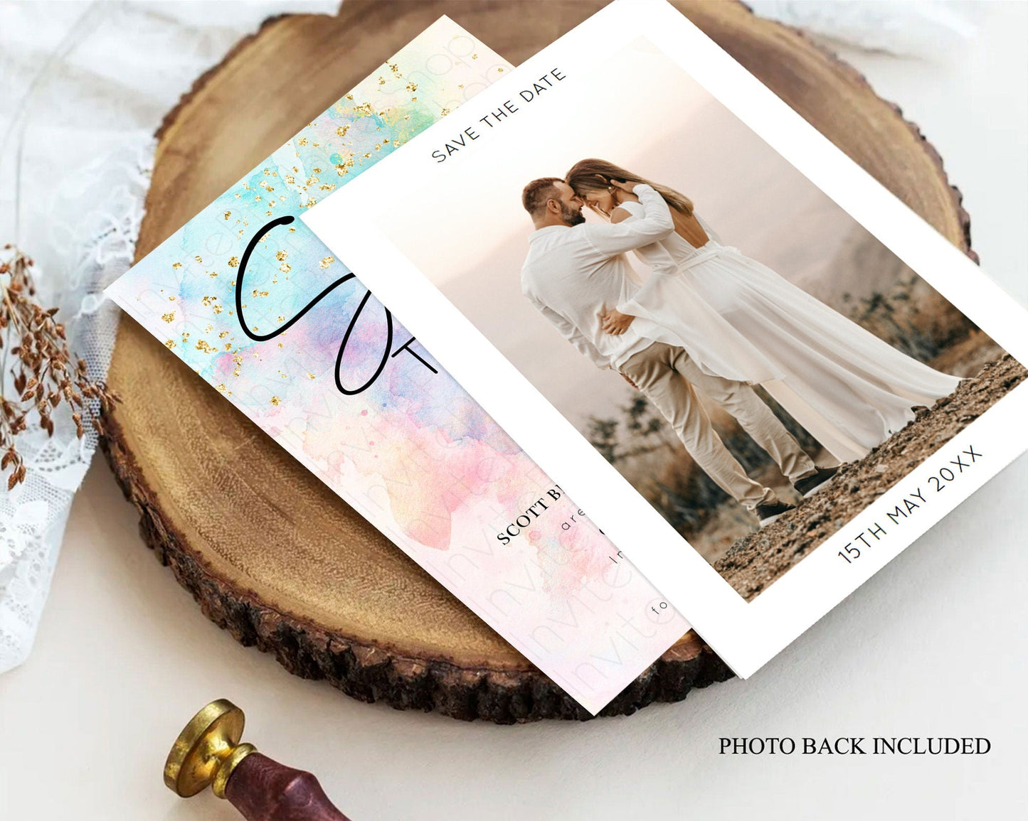 Pastel Save The Date Template Pastel Ombre Rainbow Watercolor Colorful Party For Birthday Baptism Baby Shower Wedding Bridal Shower D10260