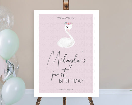 Editable Swan Welcome Board Swan Princess Ballet Welcome Sign Enchanted Swan