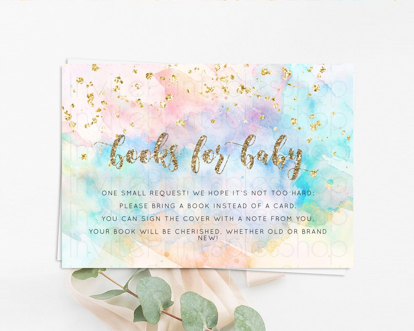 Pastel Books For Baby Card Pastel Rainbow Book Insert Colorful Ombre Watercolor Book Card Confetti Glitter Baby Book Poem Request D10261