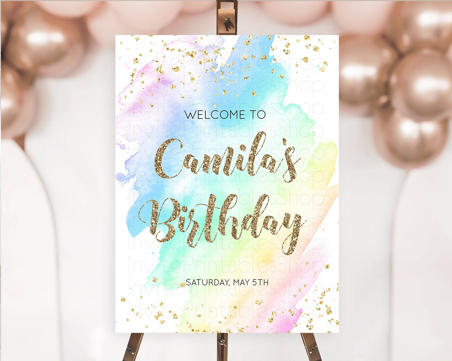 Pastel Welcome Sign Pastel Rainbow Welcome Sign Colorful Rainbow Confetti Watercolor Glitter Pastel First Birthday Welcome Sign D10637