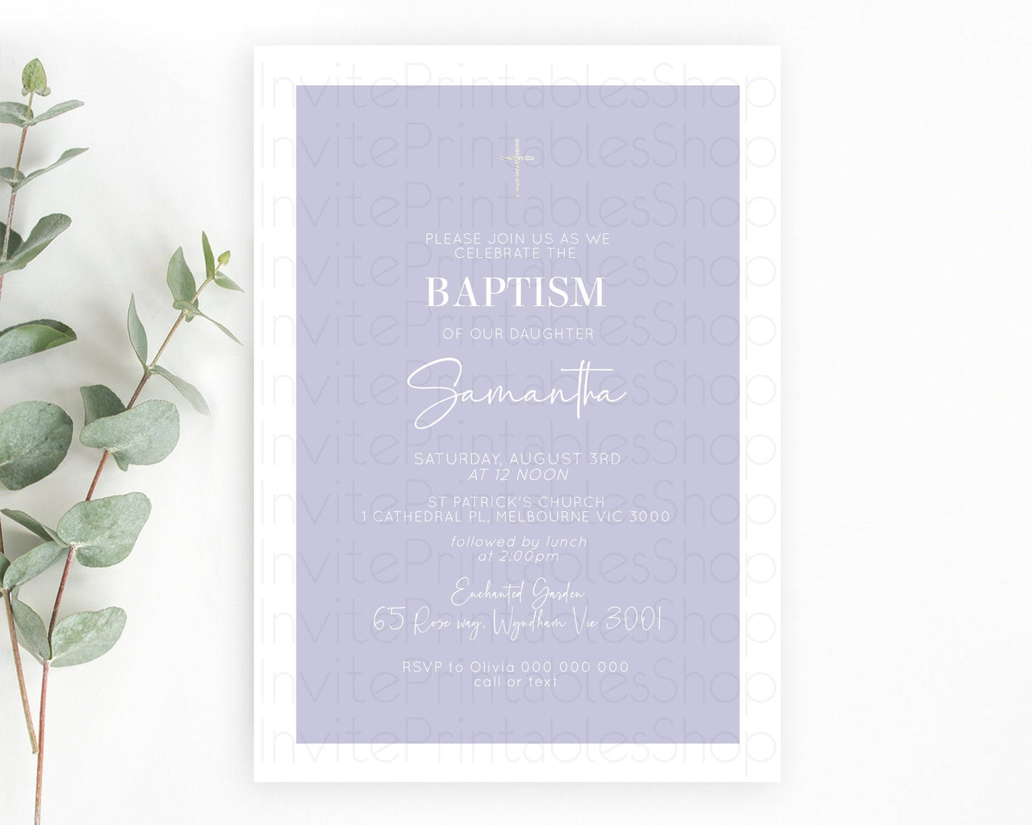 Purple Baptism Invitation Plain Purple Baptism 1st Birthday Invitation Minimalist Pastel Purple Christening Invite Holy Communion D10942