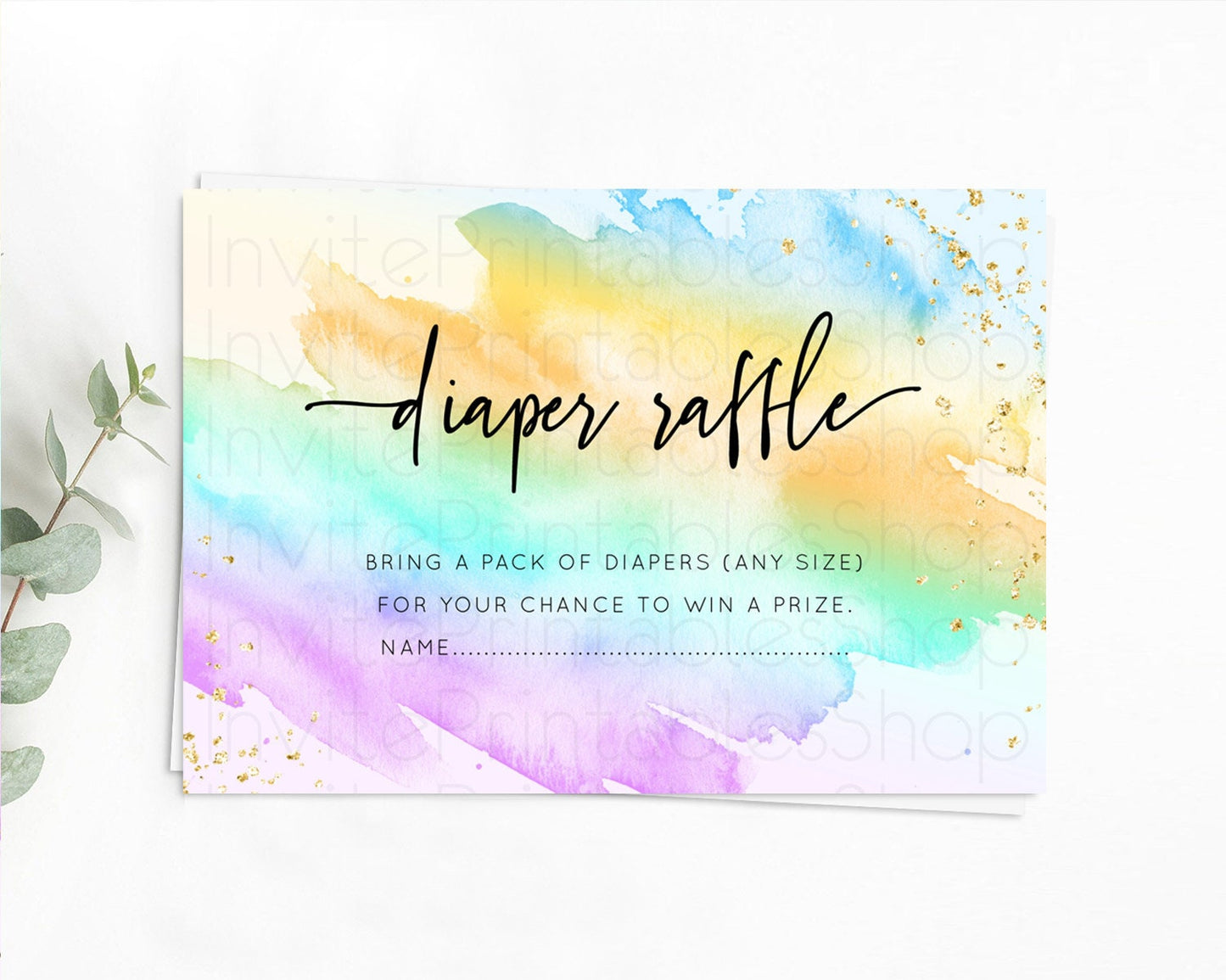 Pastel Diaper Raffle Card Pastel Rainbow Diaper Raffle Insert Colorful Ombre Watercolor Diaper Ticket Confetti Glitter Raffle Game D10425