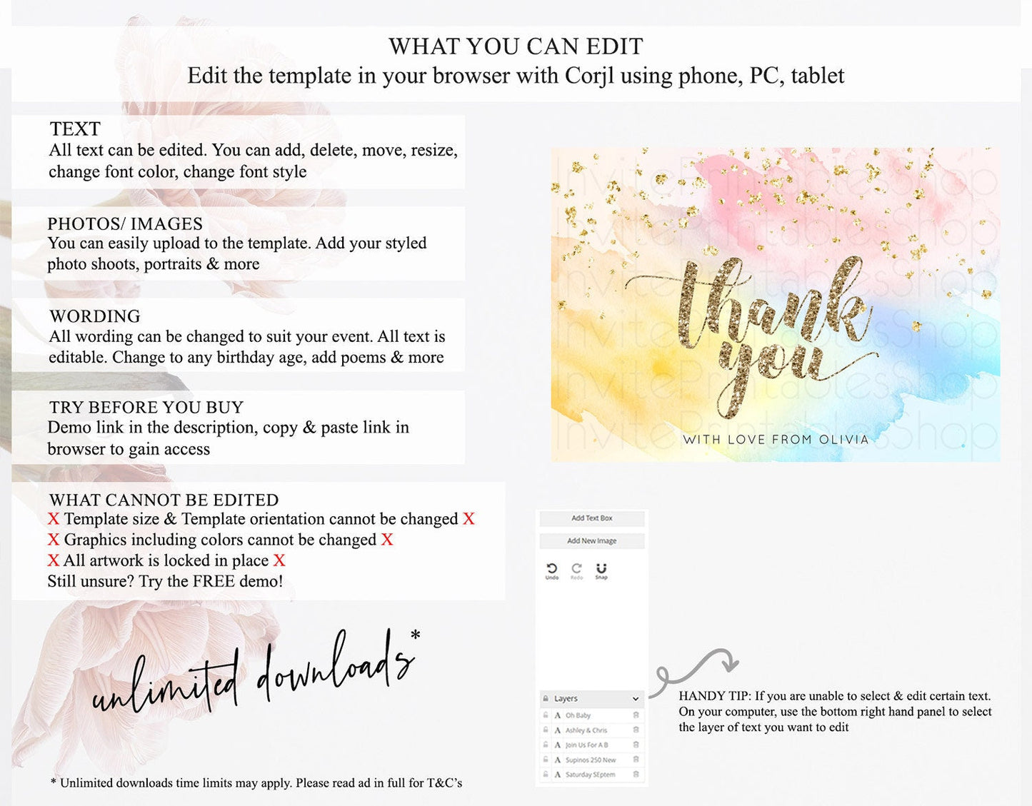 Pastel Thank You Rainbow Thank You Card Colorful Pastel Birthday Thank You Card Confetti Watercolor Pastel Teacher Thank You Cards D10556