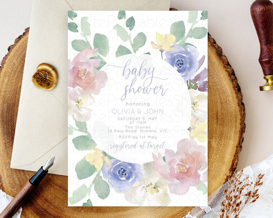 Editable Enchanted Garden Baby Shower Invitation, Wildflower, Blooms, Secret