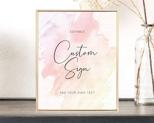 Editable Pink Watercolor Sign Pink Table Sign Decor Ombre Pink Watercolor Sp
