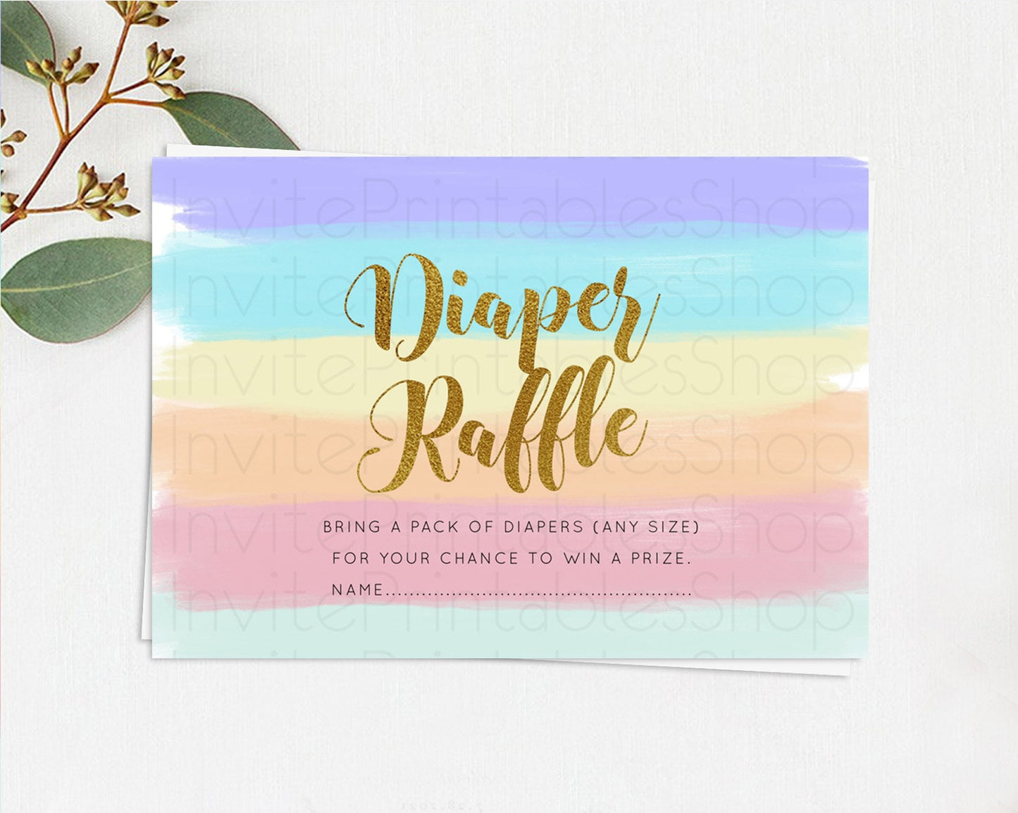 Pastel Diaper Raffle Card Pastel Rainbow Diaper Raffle Insert Colorful Ombre Watercolor Diaper Ticket Confetti Glitter Raffle Game D10510