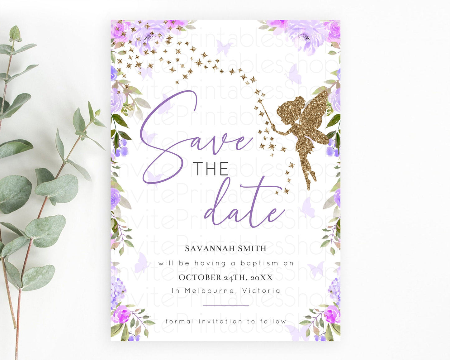 Fairy Save The Date Template Enchanted Garden Pastel Floral Butterfly Party Secret Garden Birthday Baptism Baby Shower Bridal Shower D10910