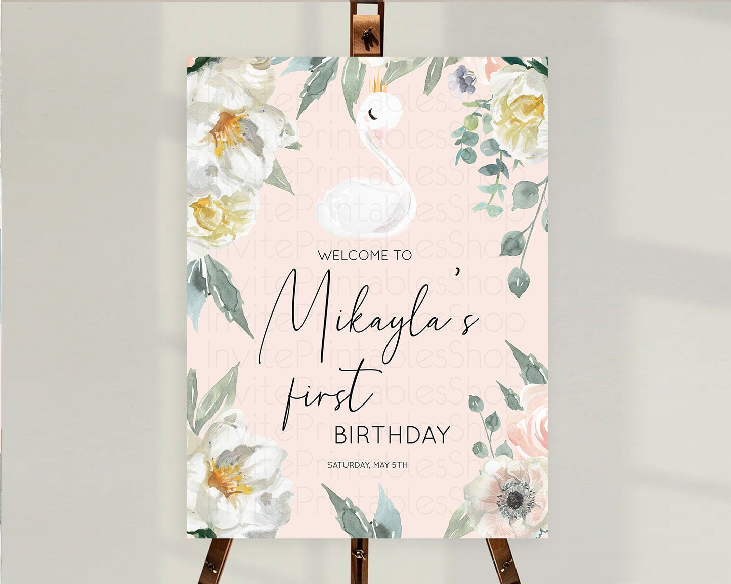 Swan Welcome Board Swan Princess Ballet Welcome Sign Enchanted Swan Lake Secret Garden Pastel Floral First Birthday Welcome Sign D10755