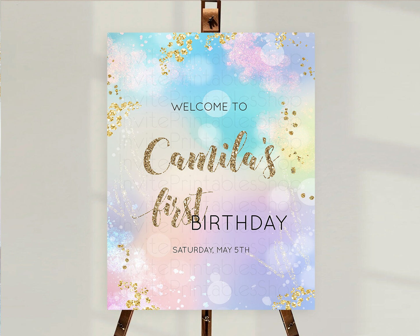 Pastel Welcome Sign Pastel Rainbow Welcome Sign Colorful Rainbow Confetti Watercolor Glitter Pastel First Birthday Welcome Sign D10677